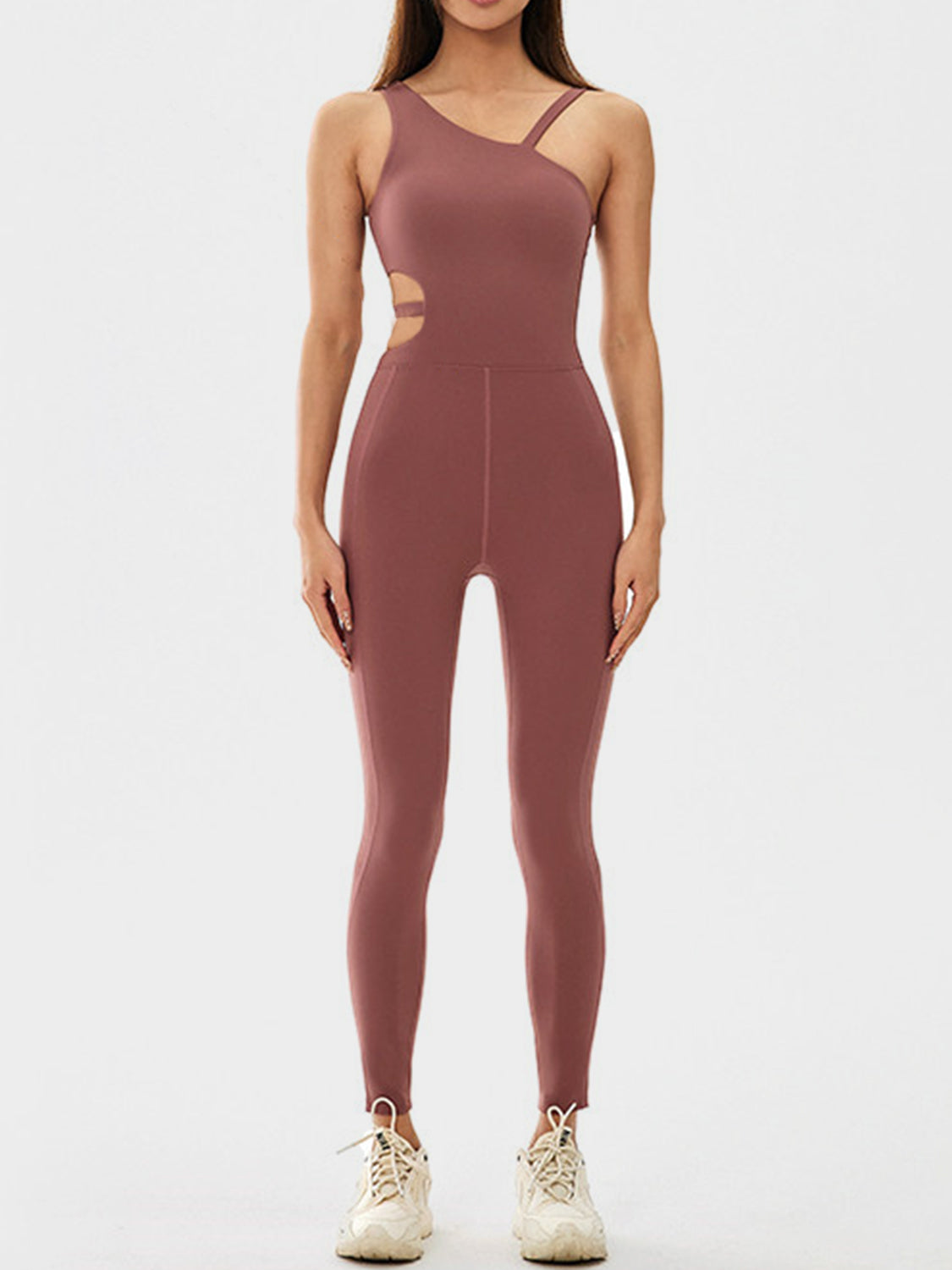 Calm Cutout Asymmetrical Neck Active Jumpsuit