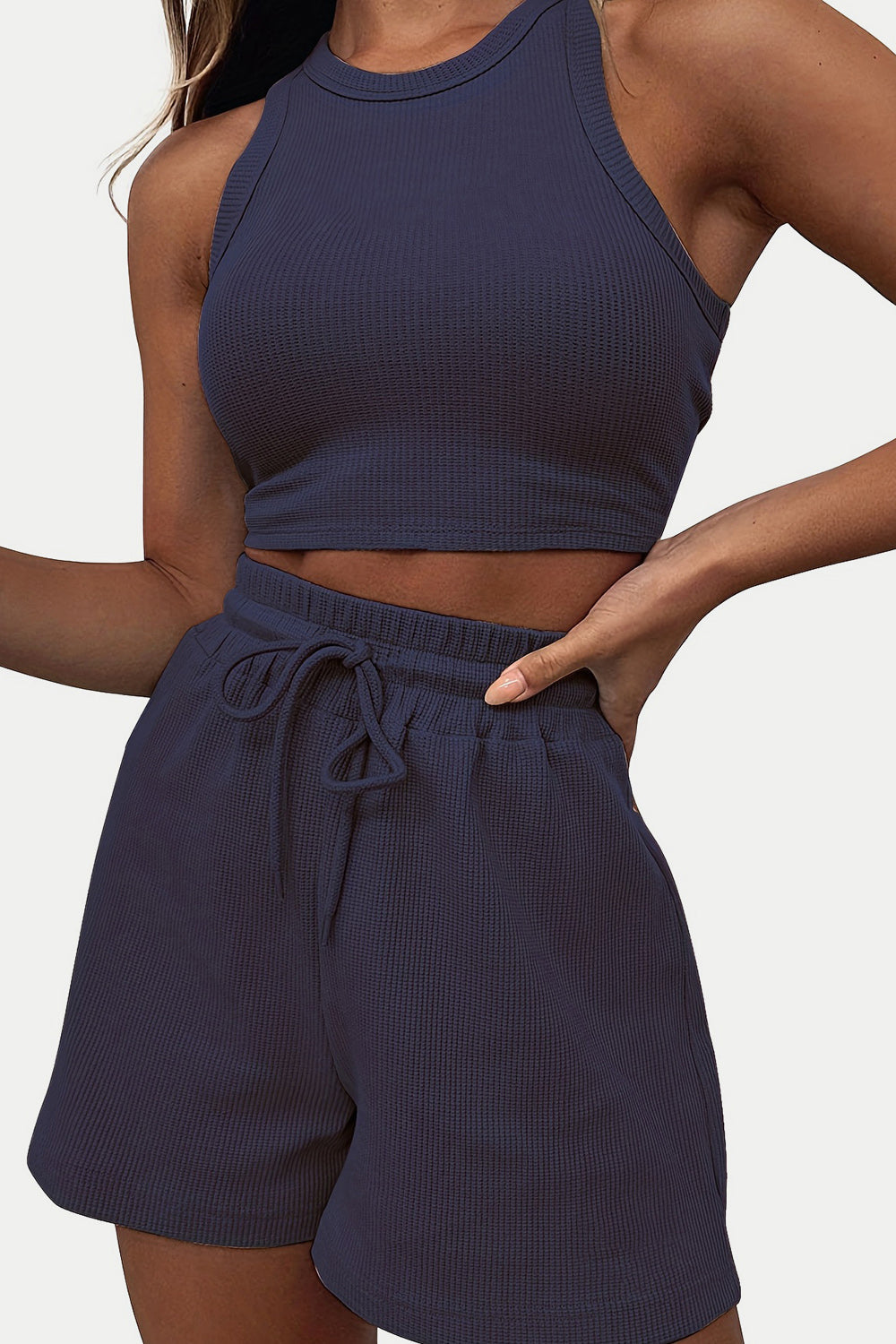 Malta Round Neck Top and Drawstring Shorts Set