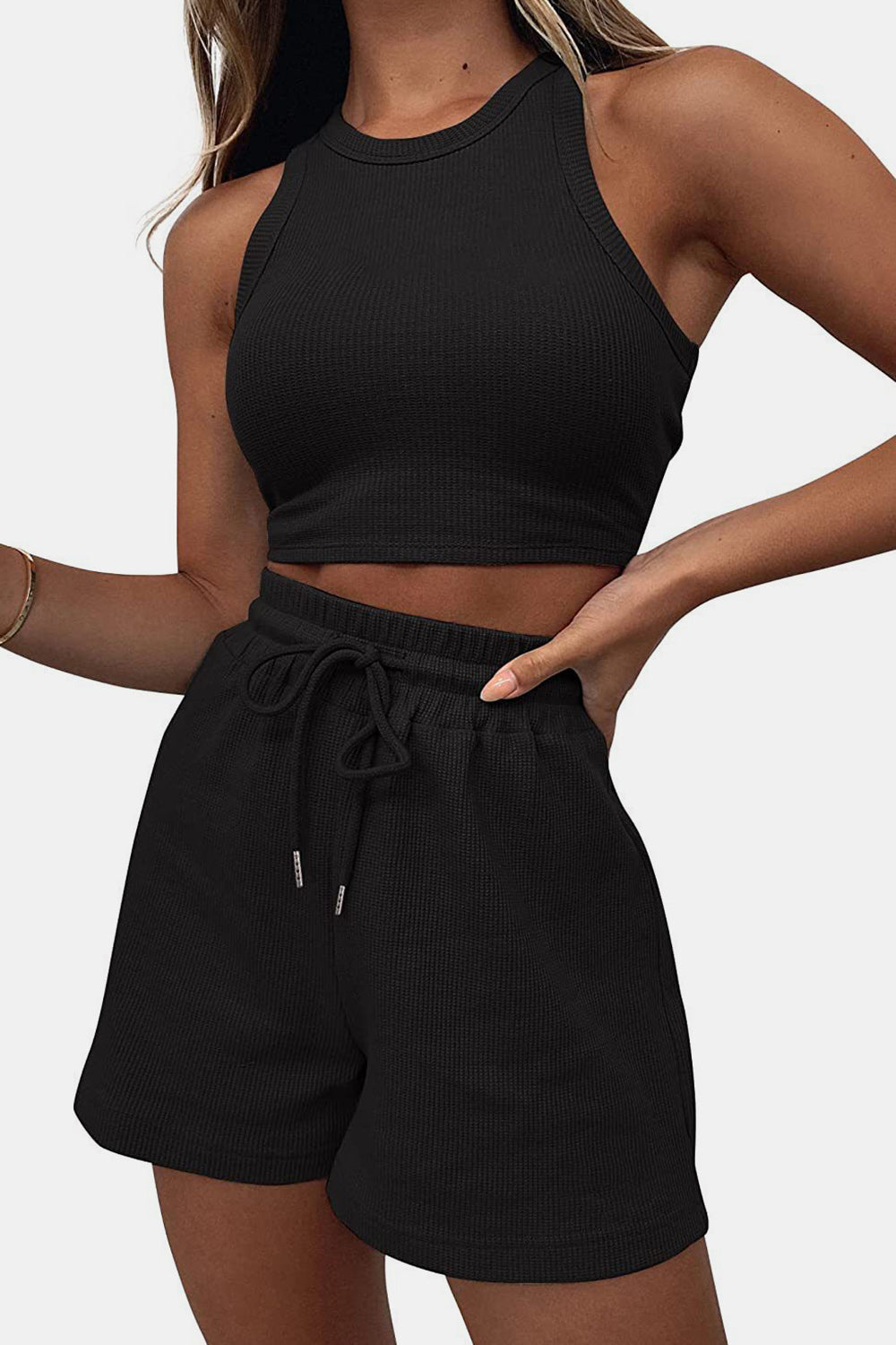 Malta Round Neck Top and Drawstring Shorts Set