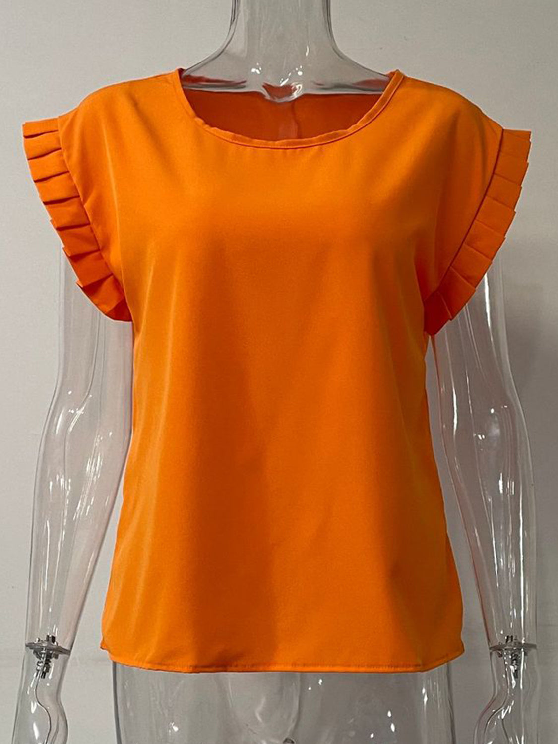 Ready or Not Ruffled Round Neck Cap Sleeve Blouse