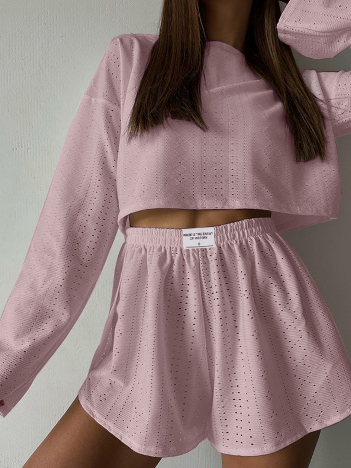 Eliza Eyelet Round Neck Top and Shorts Set