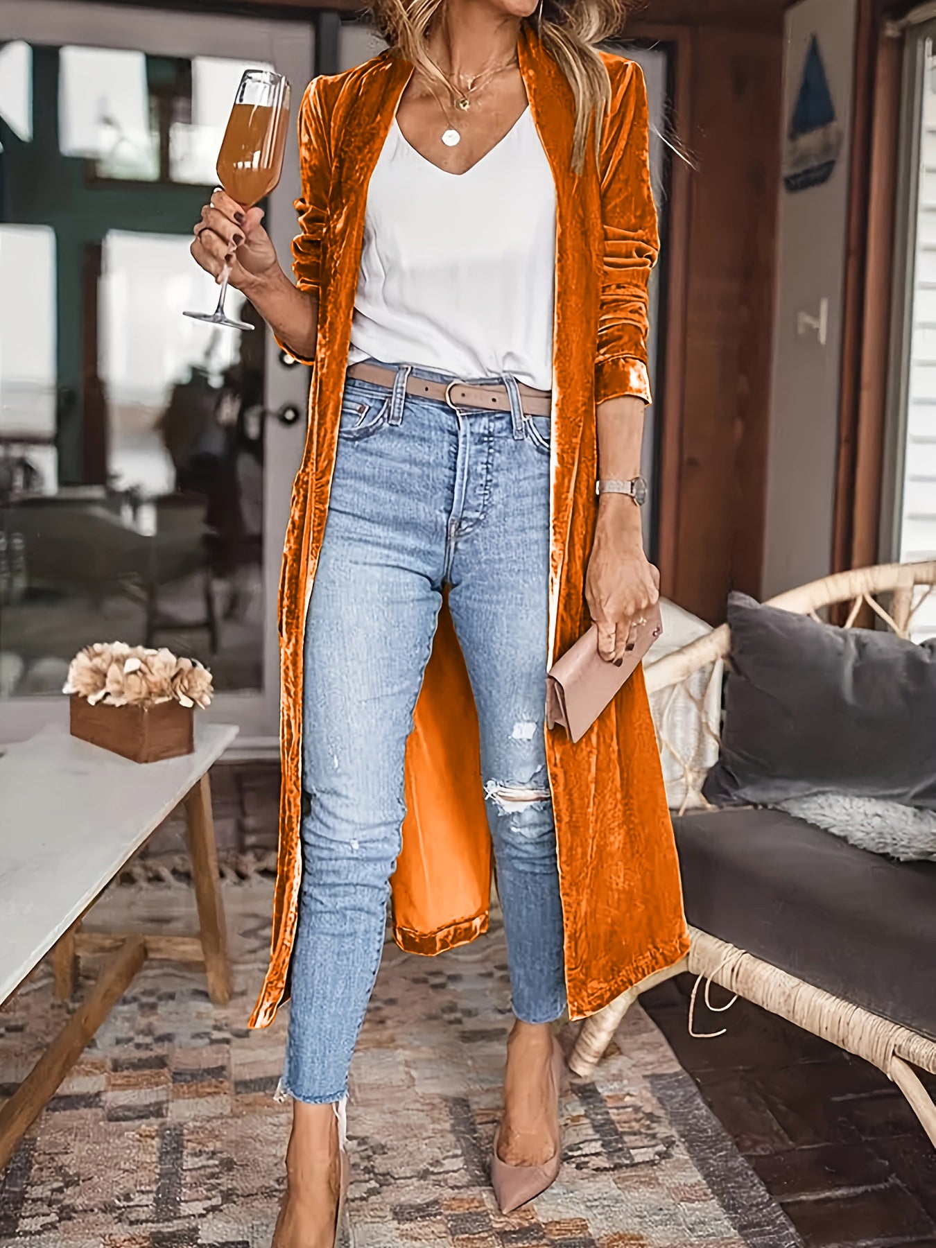 Polly Open Front Long Sleeve Coat