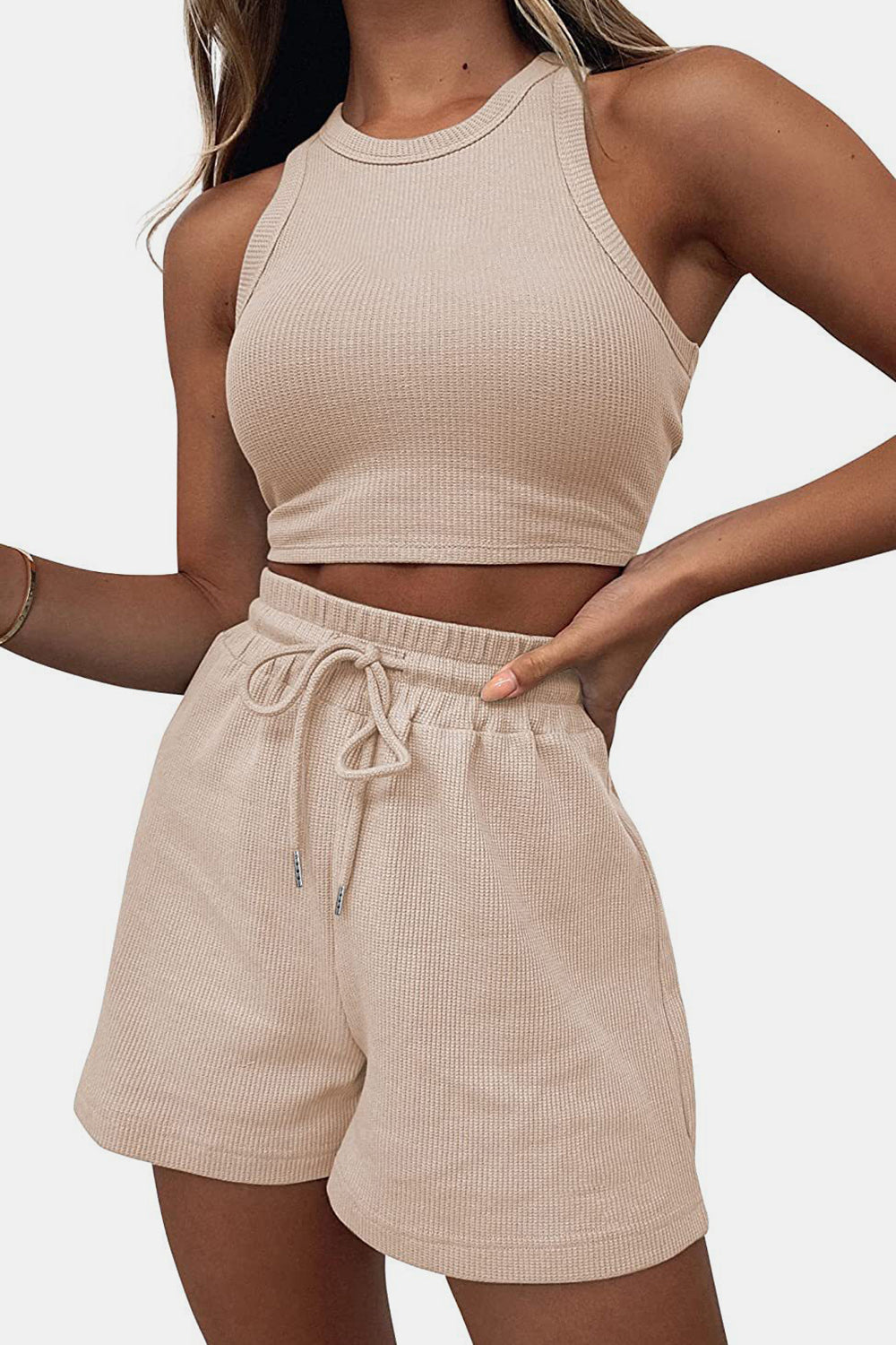 Malta Round Neck Top and Drawstring Shorts Set