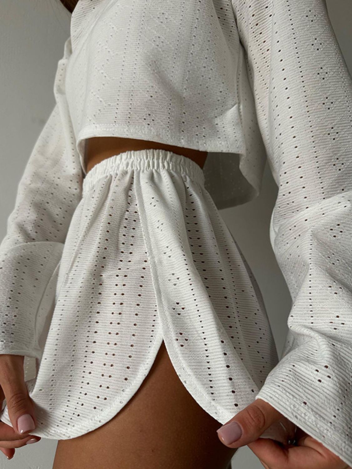 Eliza Eyelet Round Neck Top and Shorts Set