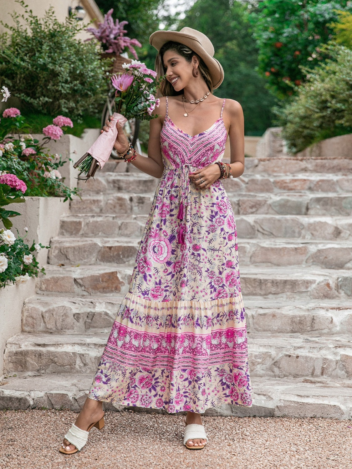 Taos Tassel Printed V-Neck Maxi Dress