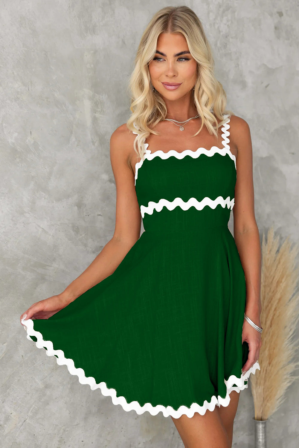 Calafia Contrast Trim Square Neck Mini Dress