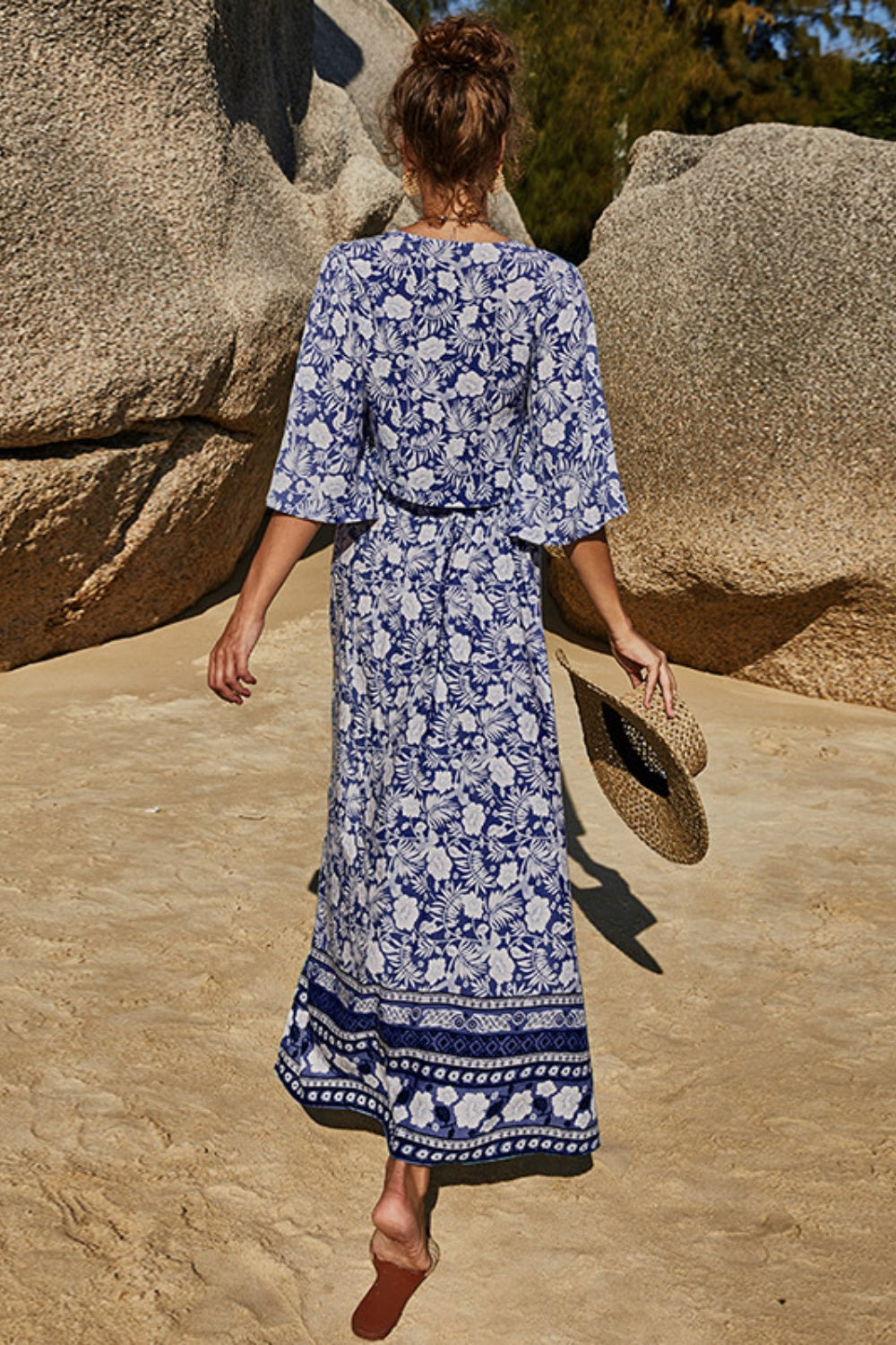 Aquiline Printed Half Sleeve Top and Slit Skirt Set