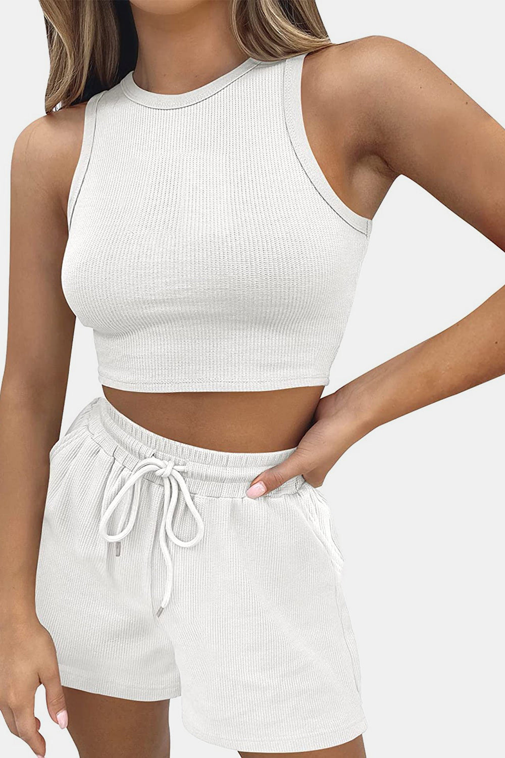 Malta Round Neck Top and Drawstring Shorts Set