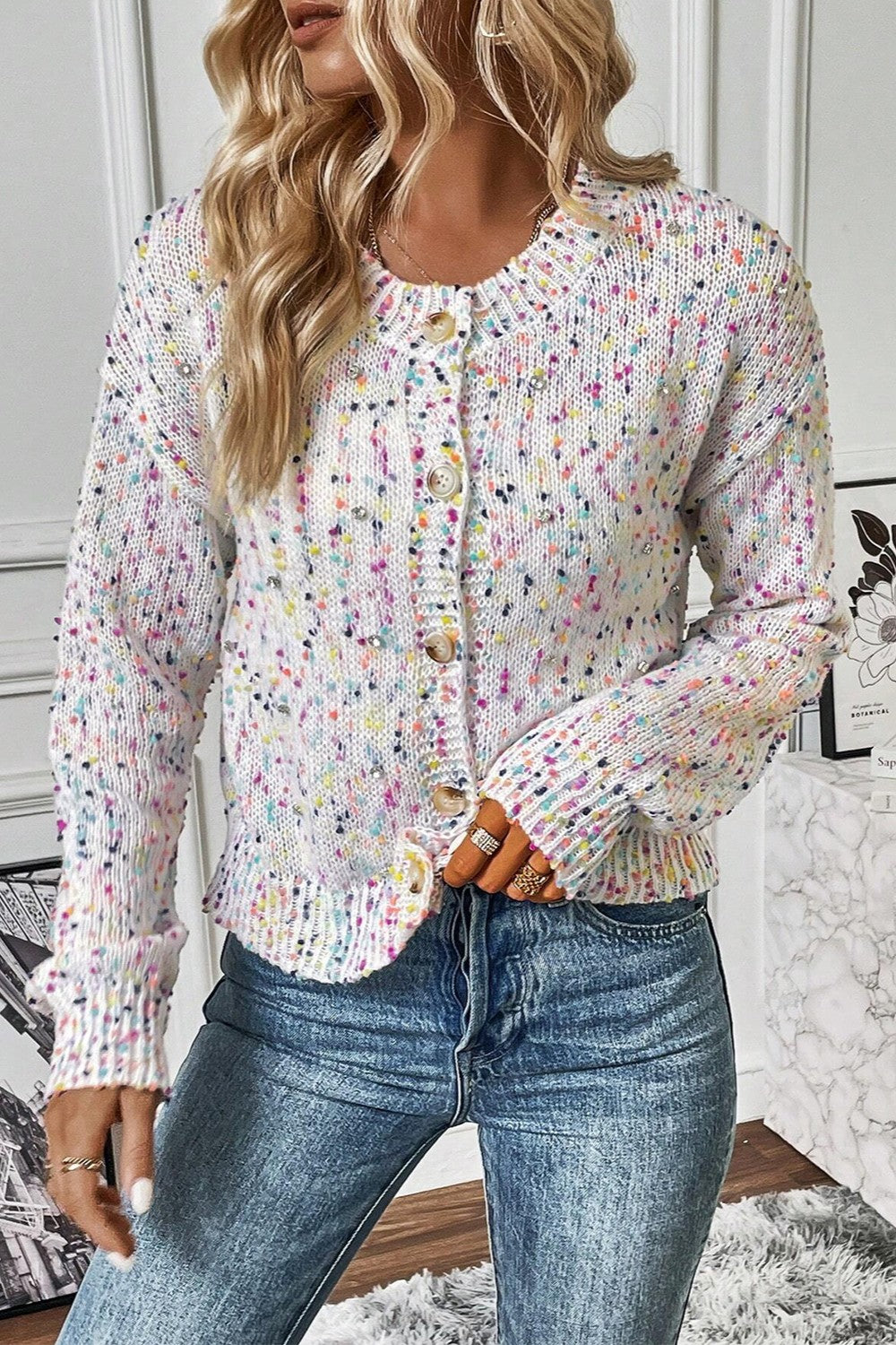 Funfetti Button Up Long Sleeve Cardigan