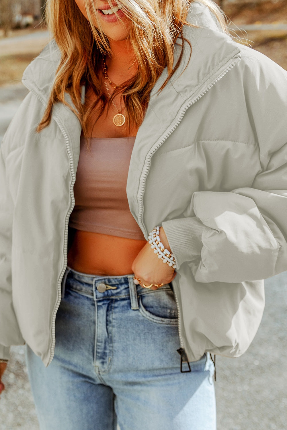 P-Diddy Informant Puffer Zip Up Collared Neck Coat with Pockets
