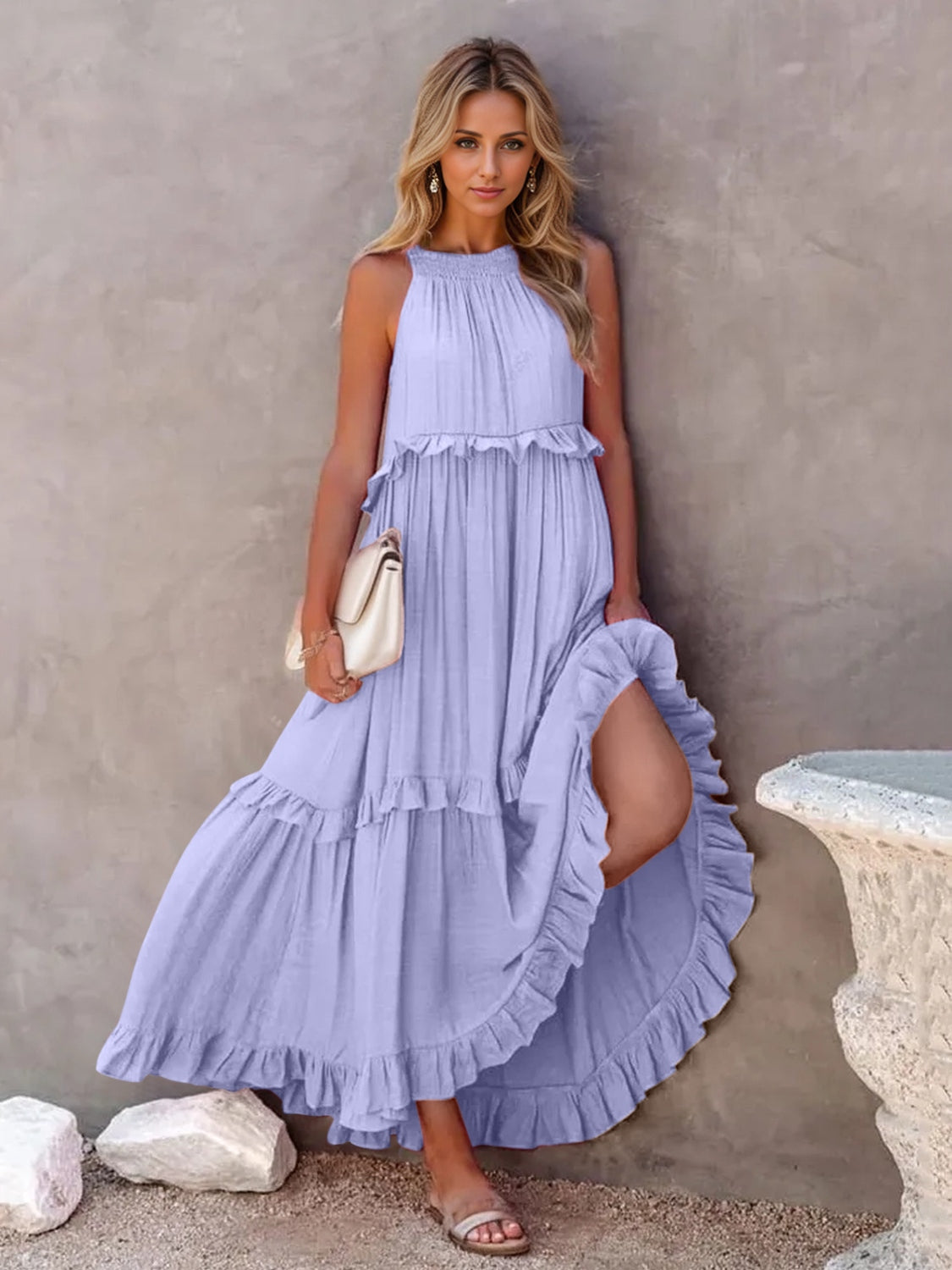 Abby Ruffled Sleeveless Tiered Maxi Dress with Pockets