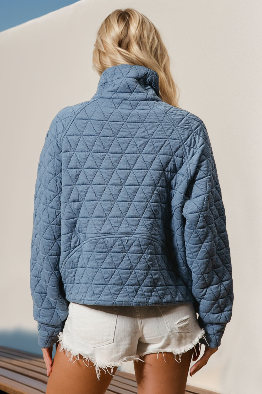 Quinn Double Take Half Zip Long Sleeve Quilted Sweatshirt with Pocket