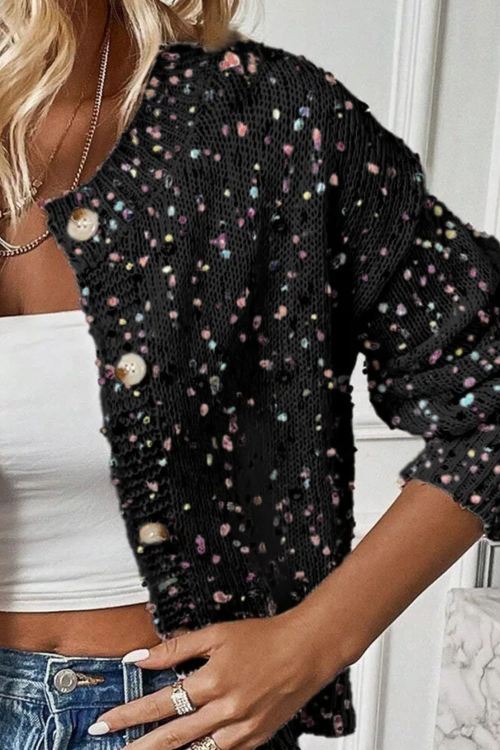 Funfetti Button Up Long Sleeve Cardigan