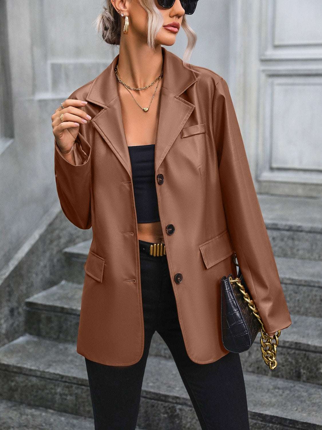 Barranca Pocketed Button Up Collared Neck Blazer