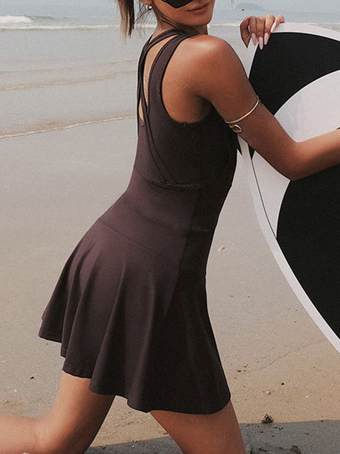 Love V-Neck Wide Strap Active Dress with Unitard Liner