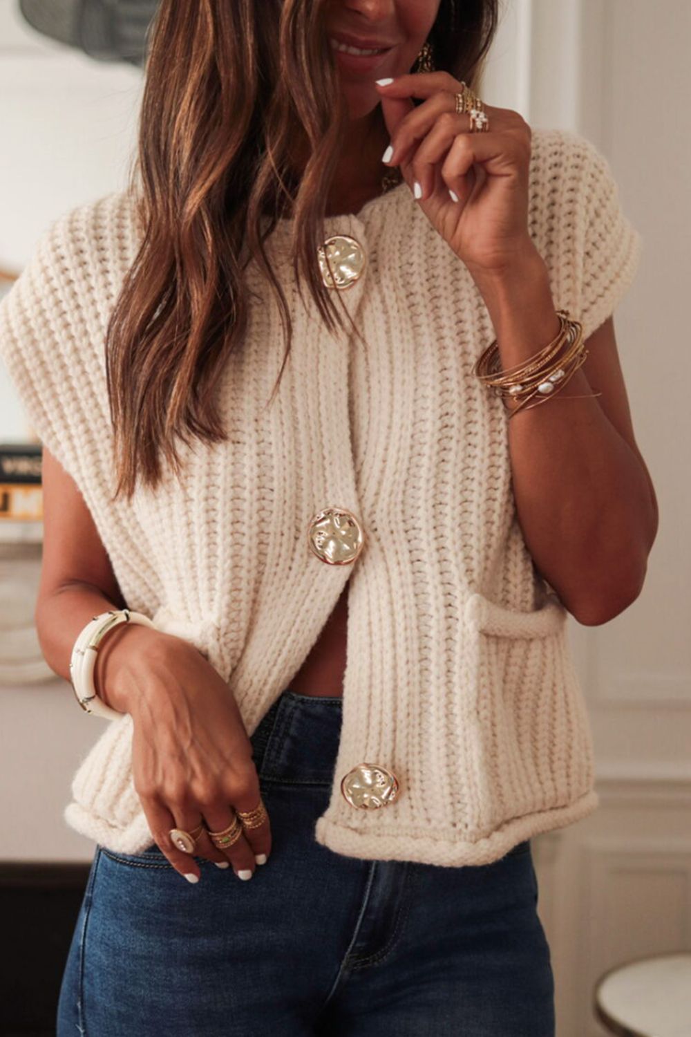 Prancer Button Down Sweater Vest with Pockets