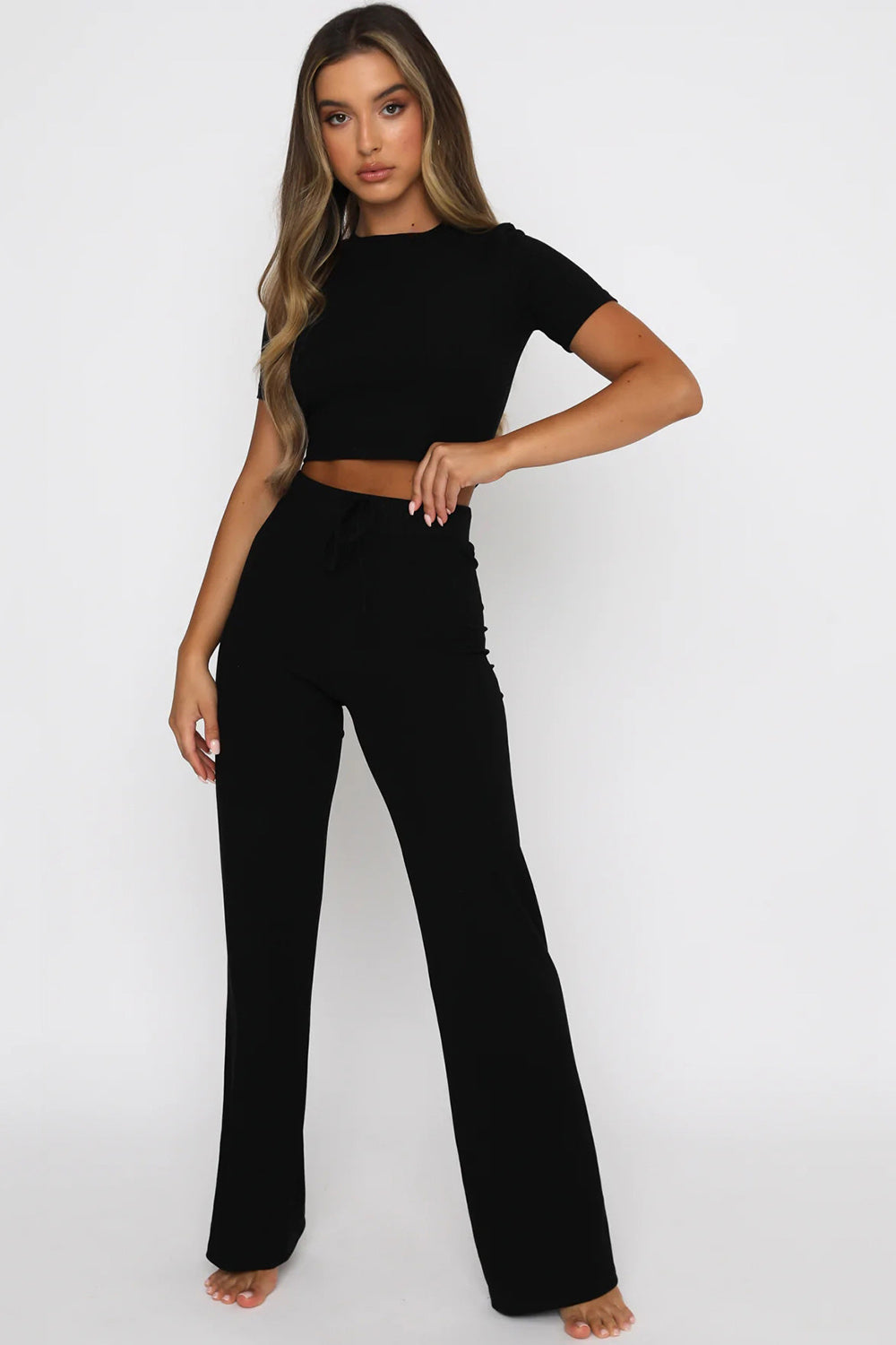 Renna Round Neck Short Sleeve Top and Pants Set
