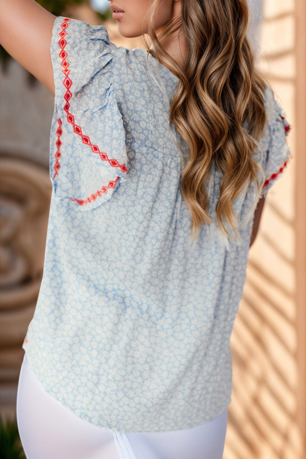 Margarita Embroidered Round Neck Cap Sleeve Blouse