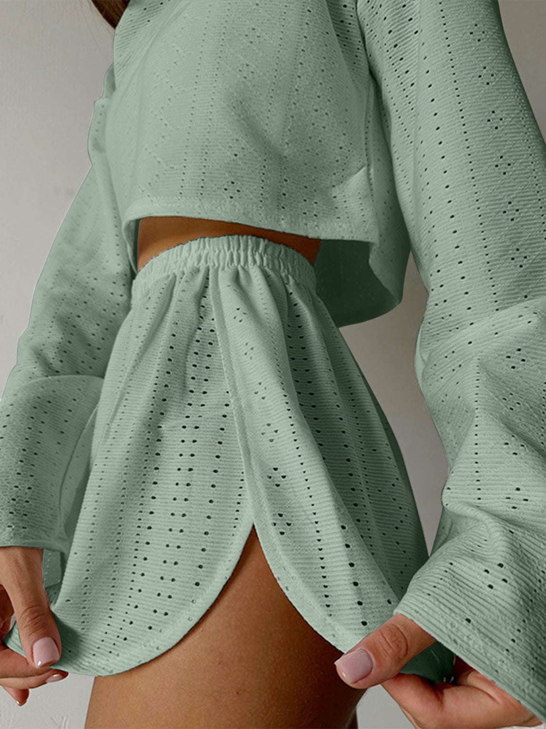 Eliza Eyelet Round Neck Top and Shorts Set