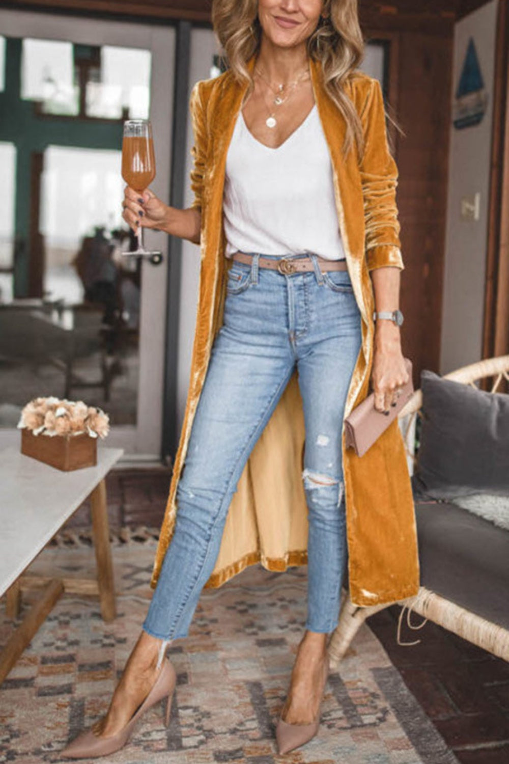 Polly Open Front Long Sleeve Coat