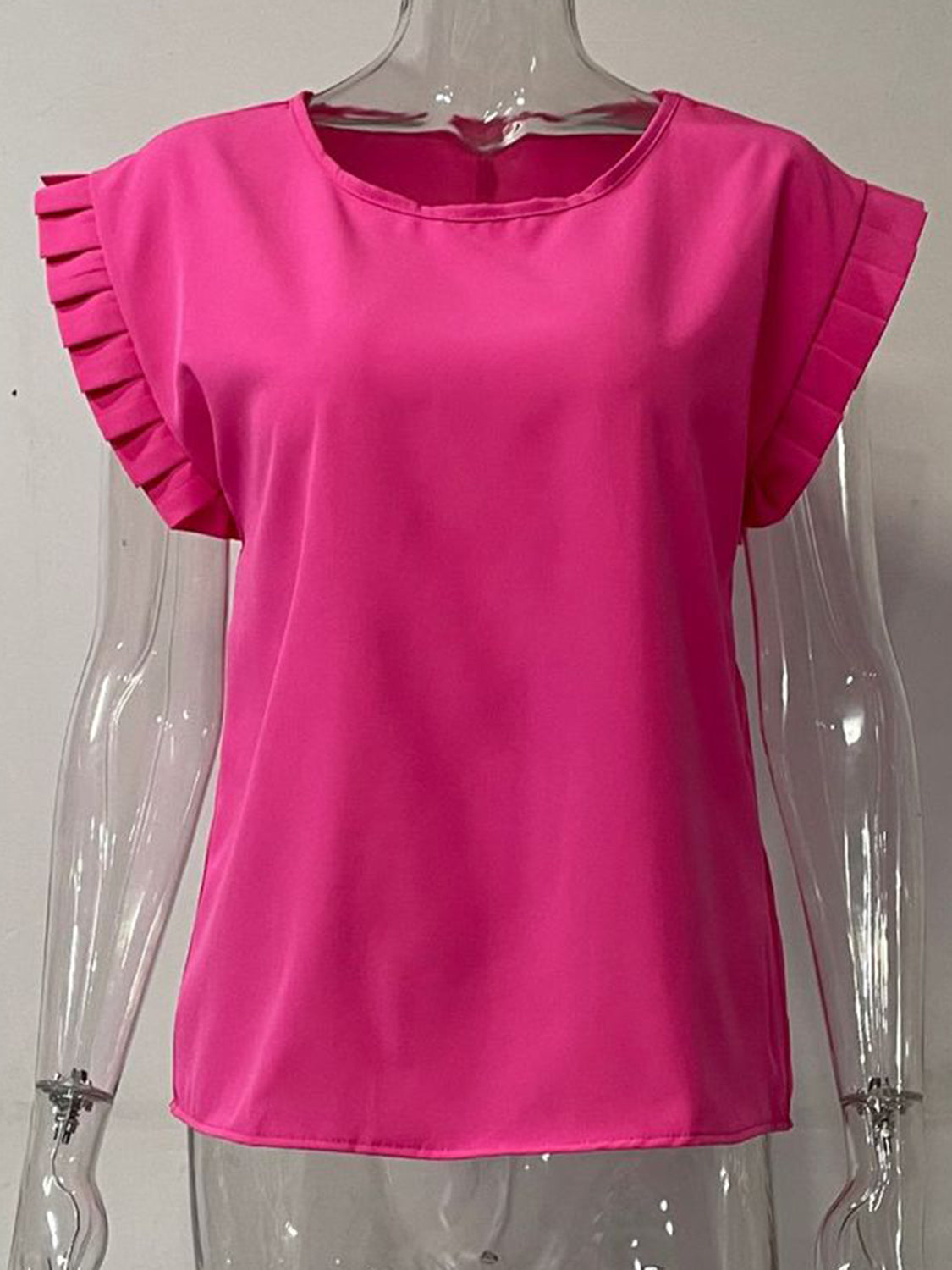 Ready or Not Ruffled Round Neck Cap Sleeve Blouse