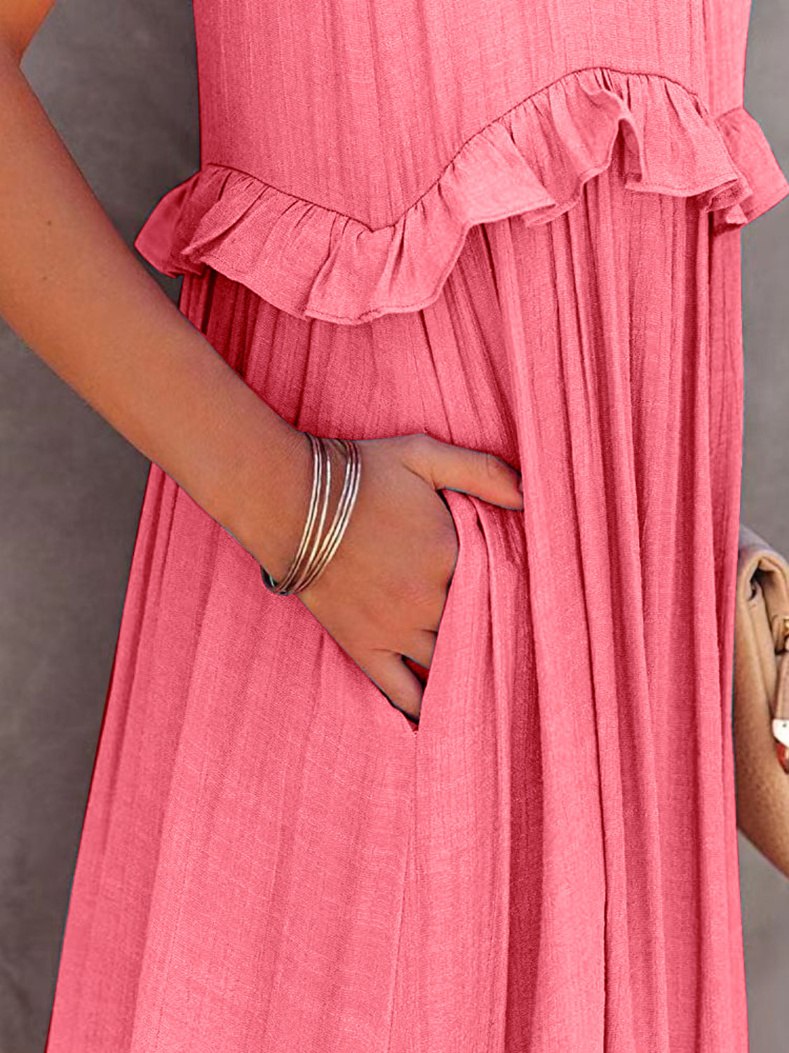 Abby Ruffled Sleeveless Tiered Maxi Dress with Pockets