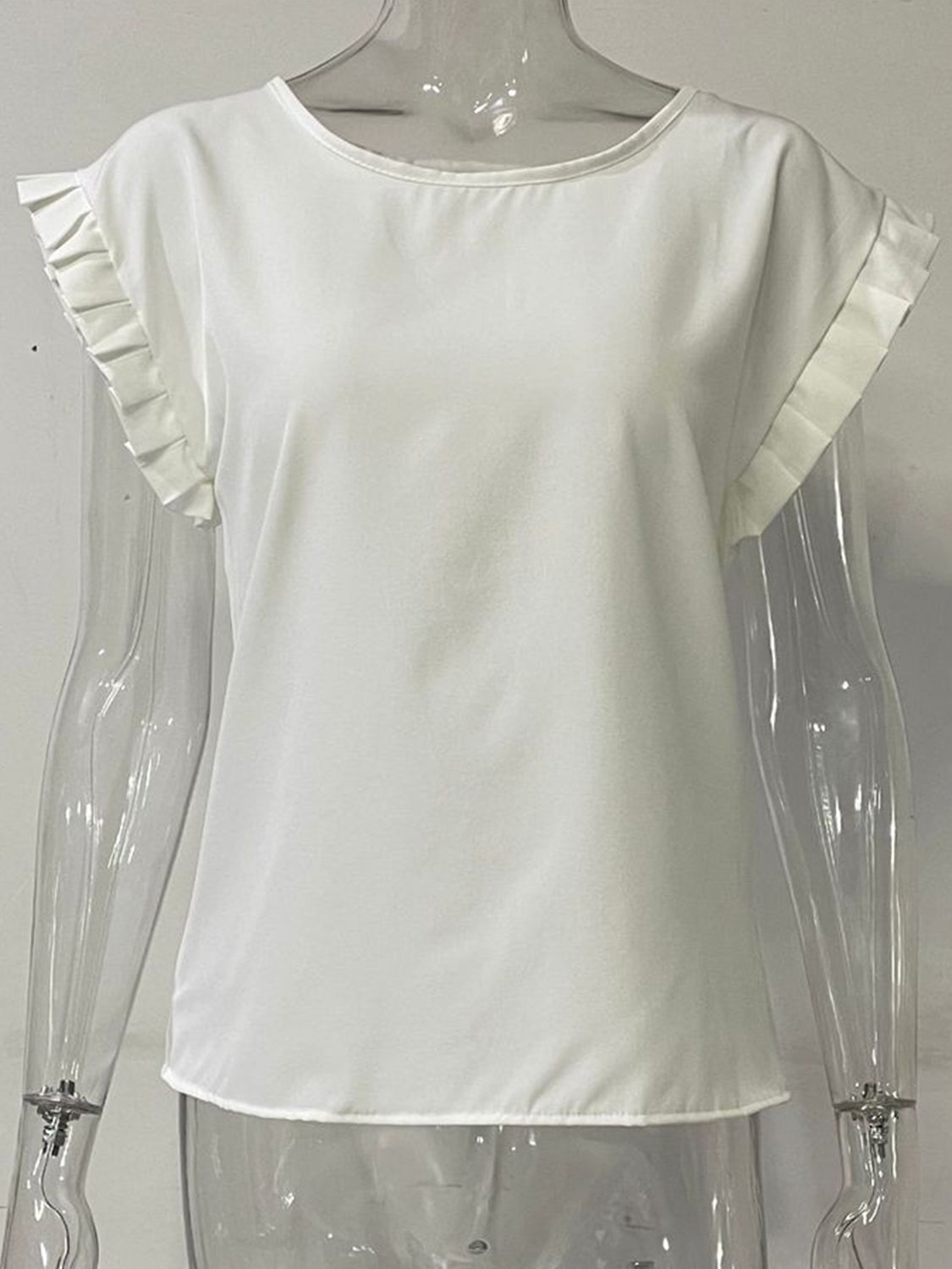 Ready or Not Ruffled Round Neck Cap Sleeve Blouse