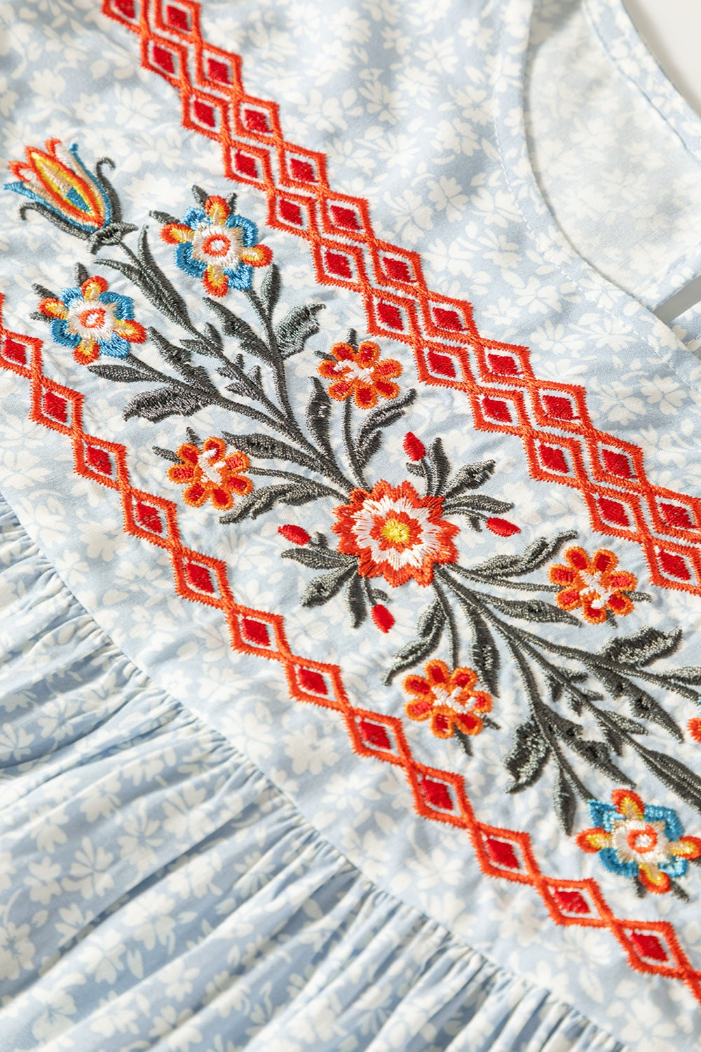 Margarita Embroidered Round Neck Cap Sleeve Blouse