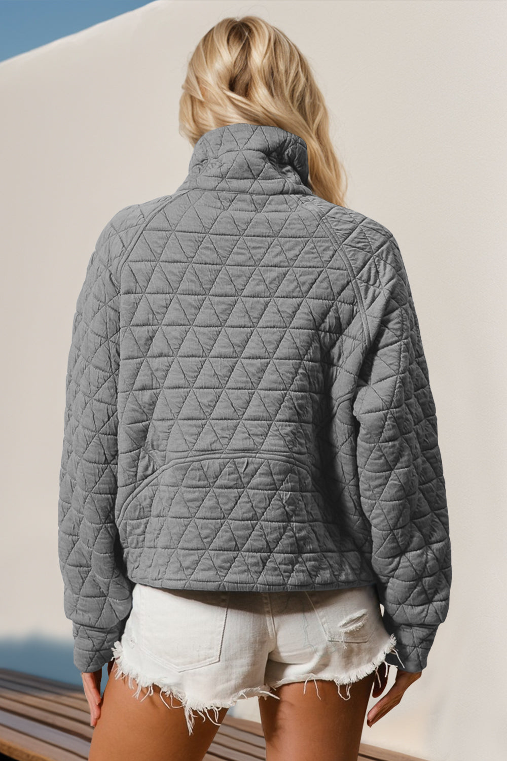 Quinn Double Take Half Zip Long Sleeve Quilted Sweatshirt with Pocket
