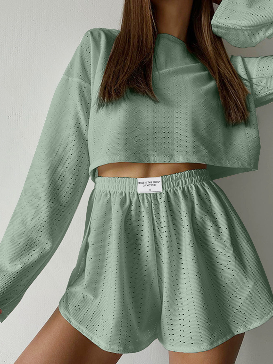 Eliza Eyelet Round Neck Top and Shorts Set