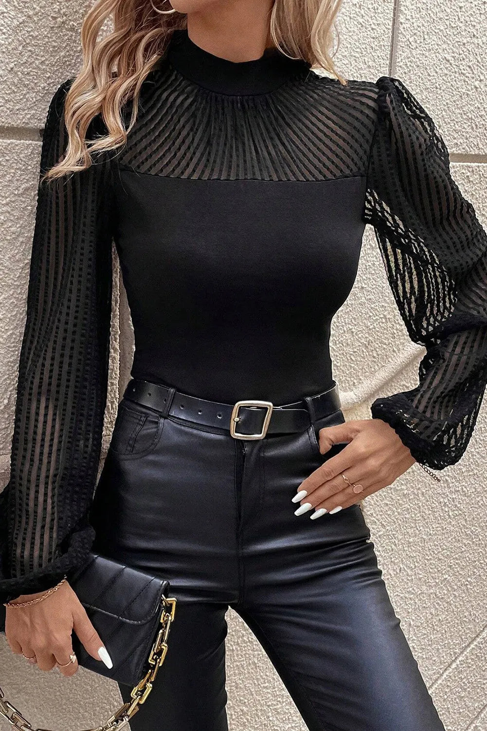 Millie Mock Neck Long Sleeve Blouse