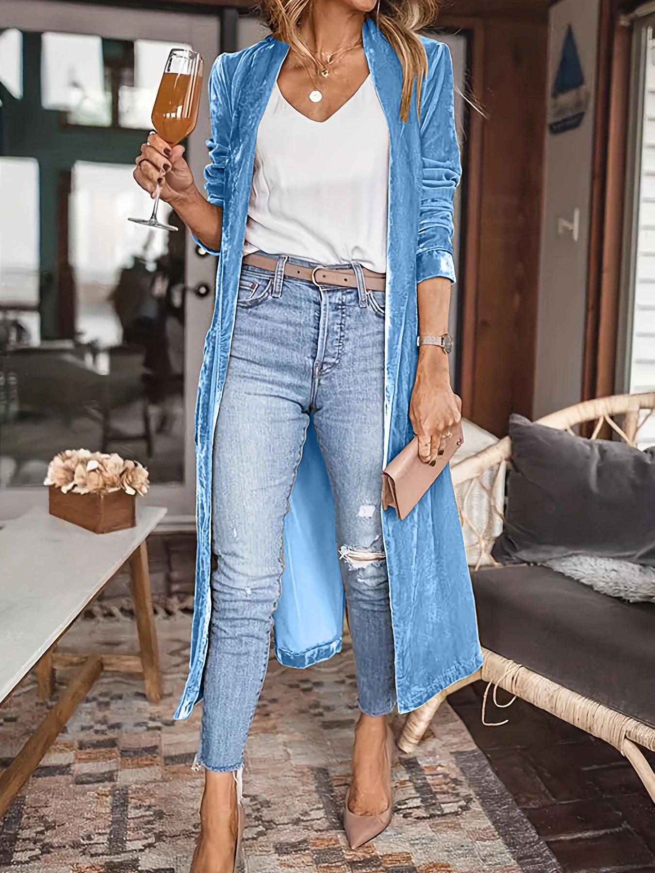Polly Open Front Long Sleeve Coat