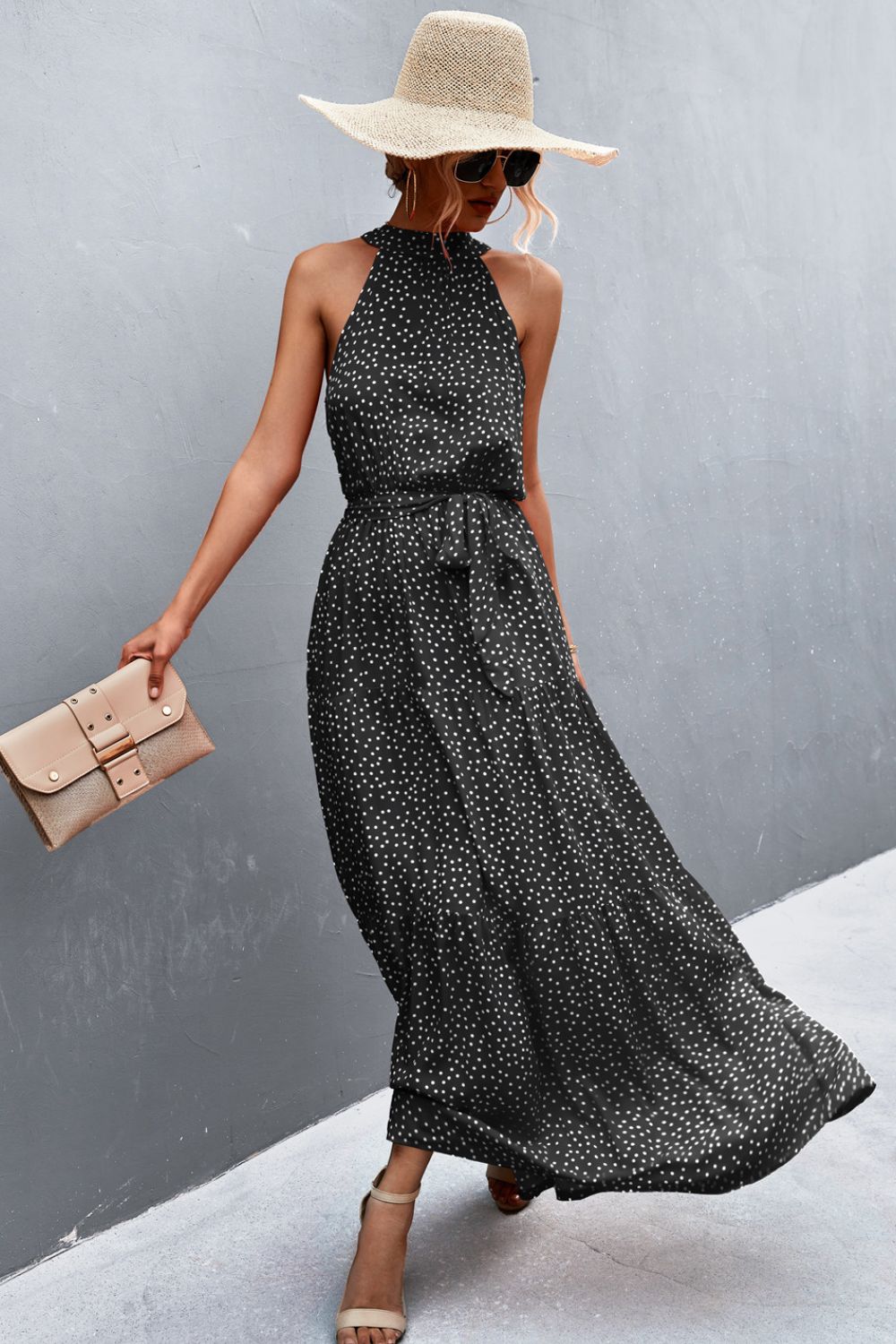 Sivan Sleeveless Tie Waist Maxi Dress