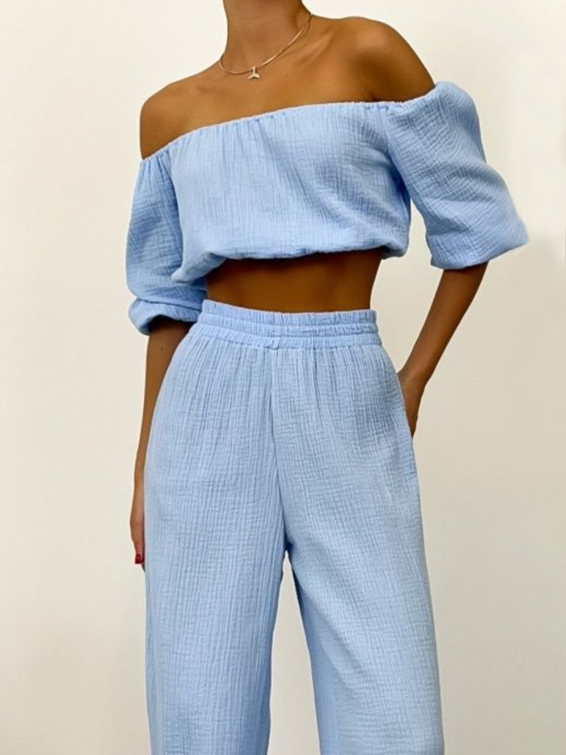 Charlie Off Shoulder Long Sleeve Top and Pants Set