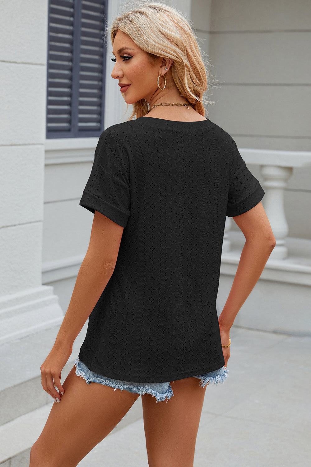 Eisley Eyelet V-Neck Short Sleeve T-Shirt