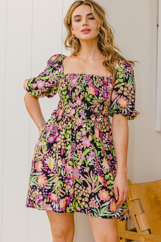 Niagara Full Size Floral Tie-Back Mini Dress