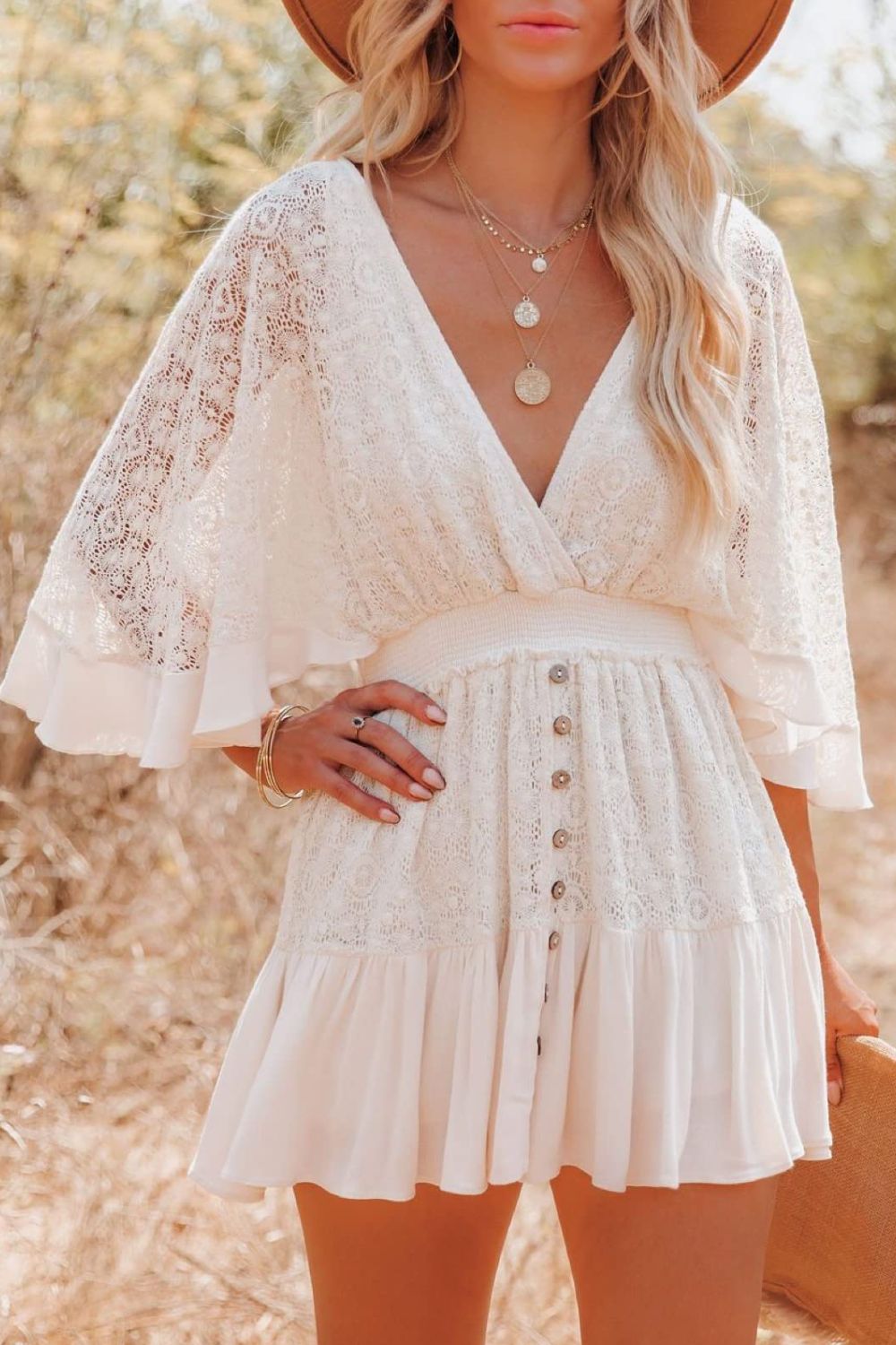 Luna Lace Cutout Surplice Half Sleeve Dress