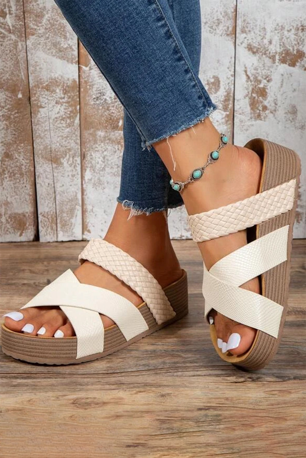 Bridgette Brown Braided Detail Criss Cross Platform Sandals