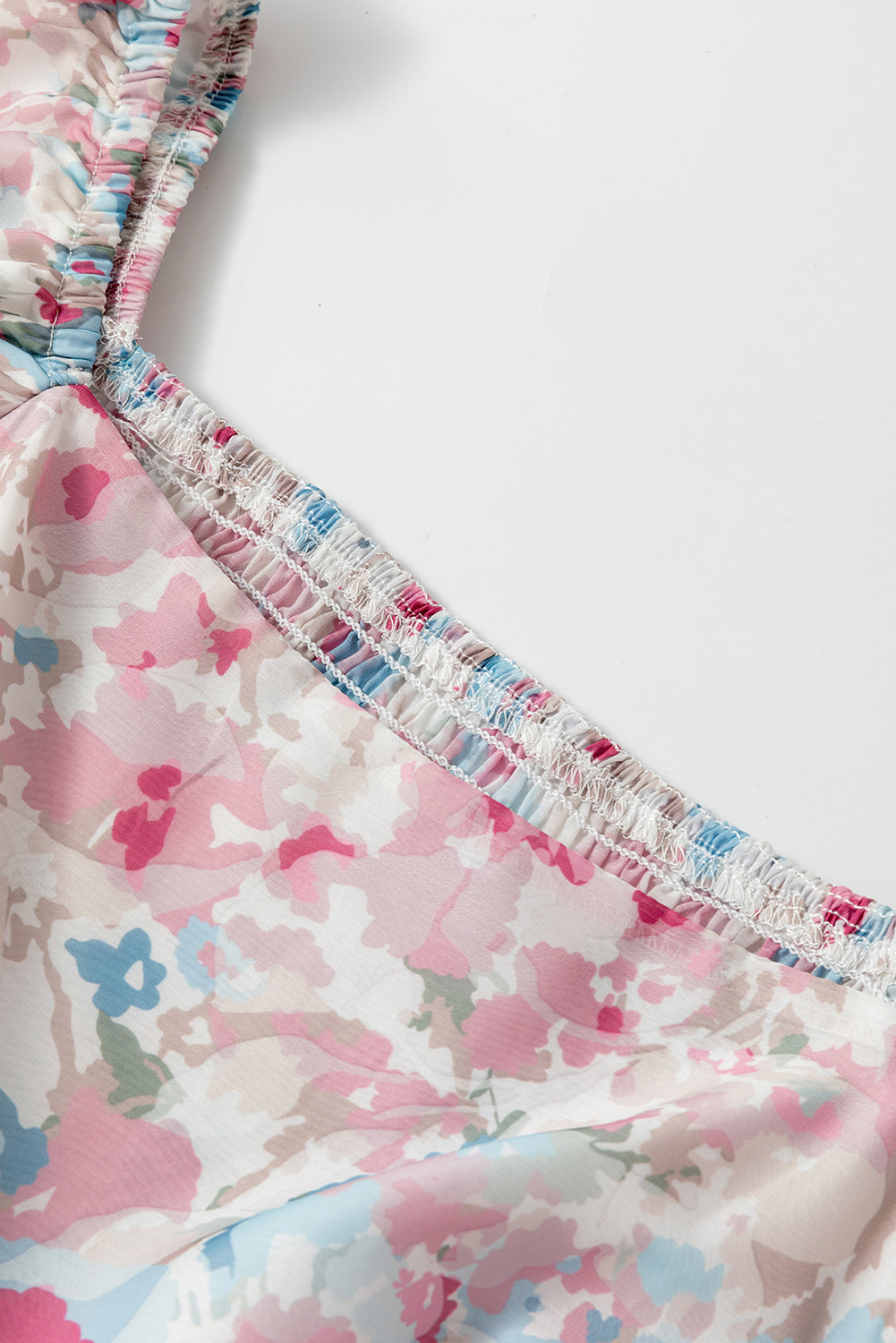 Serena Pink Floral Puff Sleeve Square Neck Smock Ruffled Dress