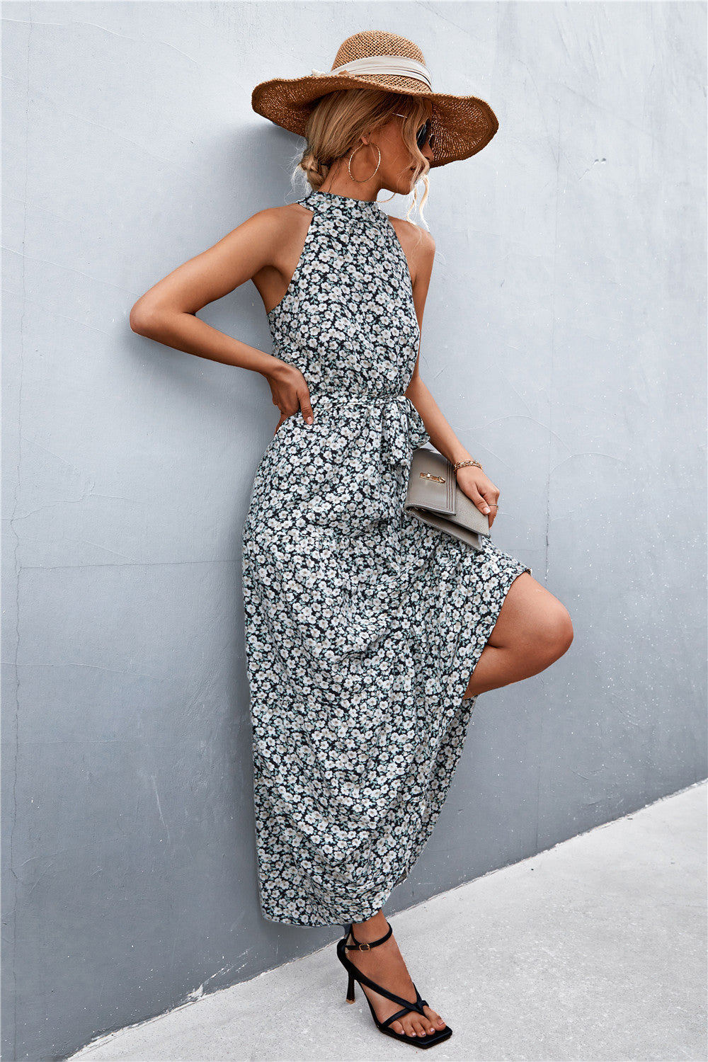 Sivan Sleeveless Tie Waist Maxi Dress
