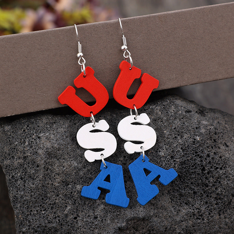 🇺🇸USA Wooden Letter Dangle Earrings
