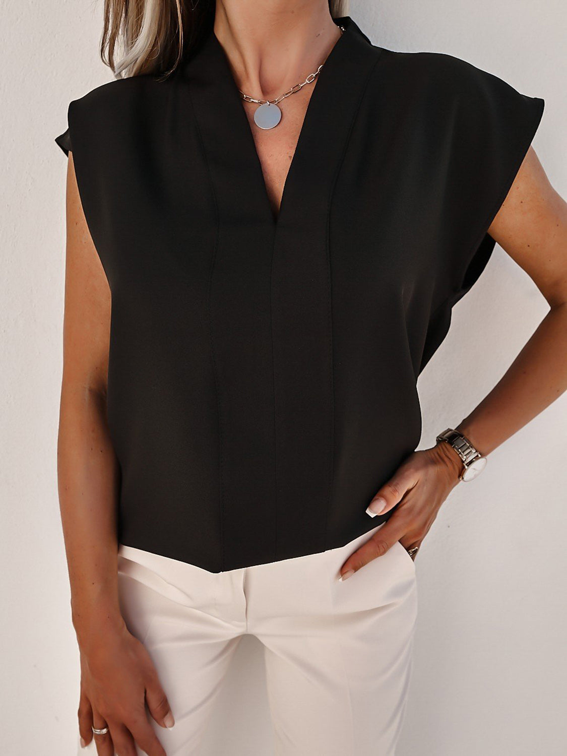 Vanessa V-Neck Cap Sleeve Blouse