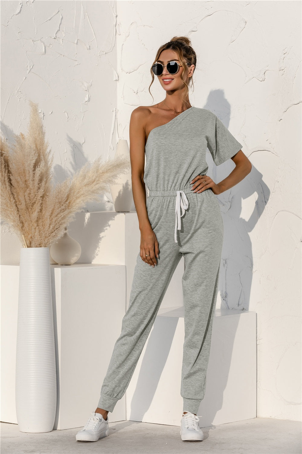Serendipity Single Shoulder Short Sleeve Jumpsuit