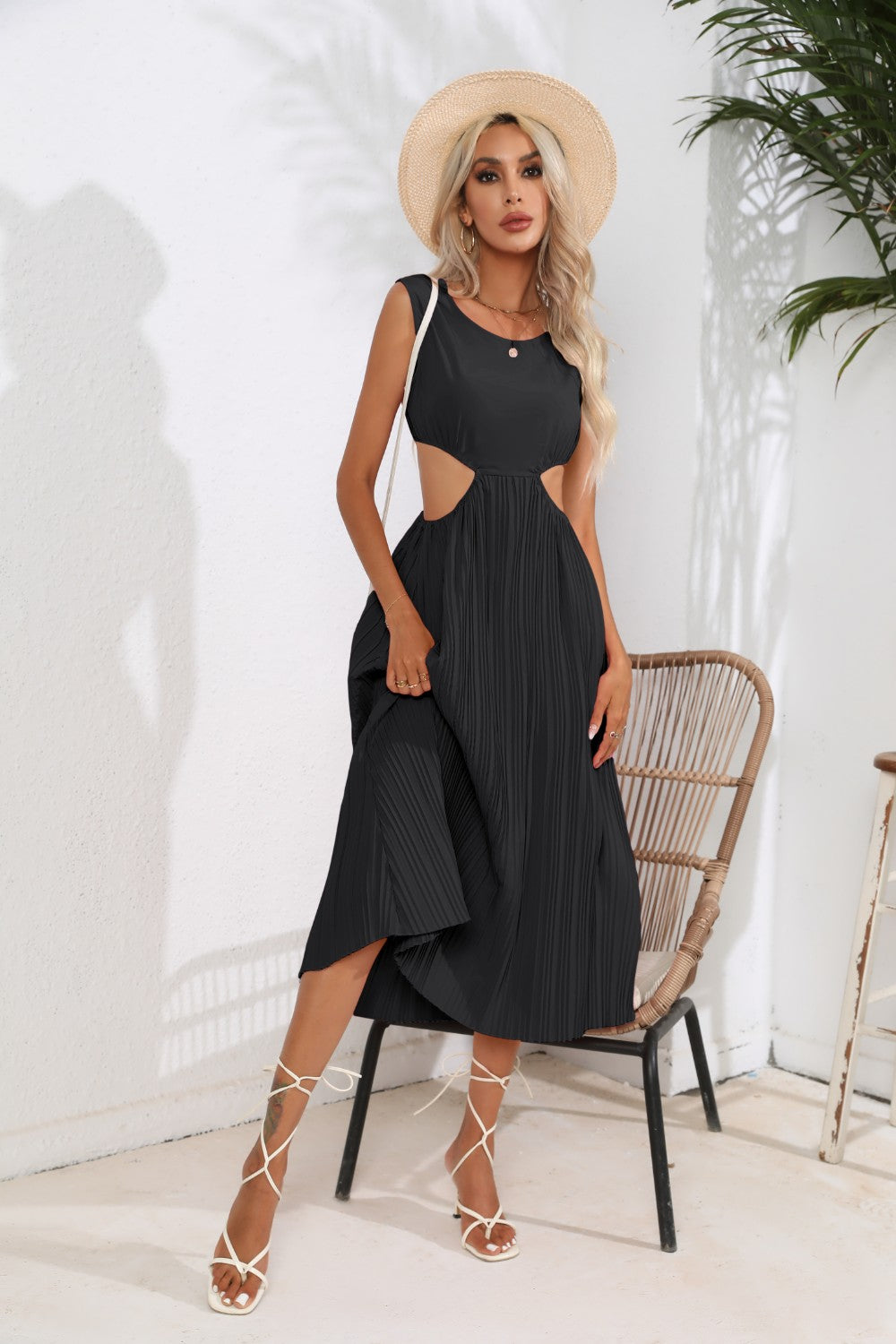 Carley Cutout Ruched Round Neck Tank Dress