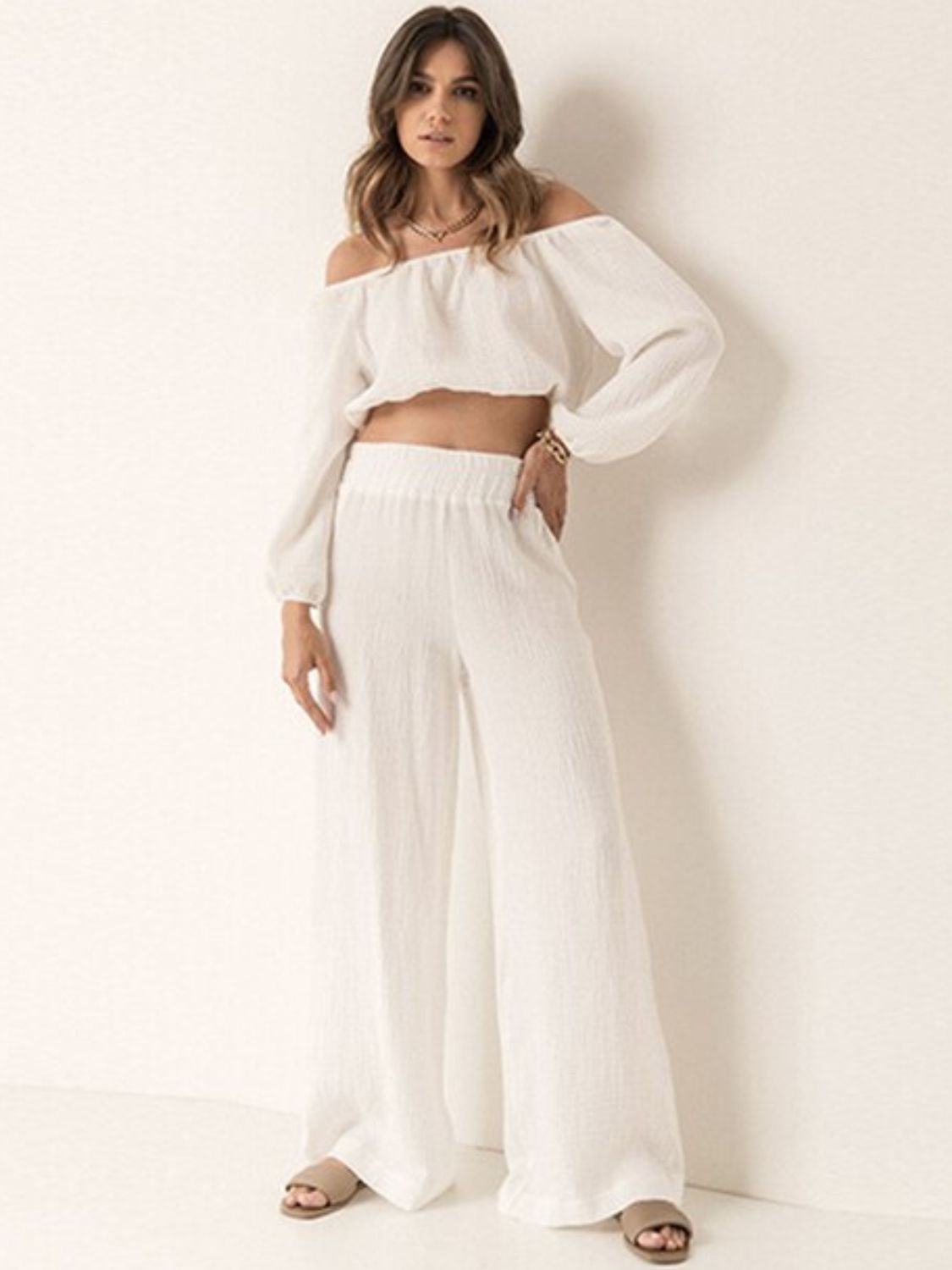 Charlie Off Shoulder Long Sleeve Top and Pants Set