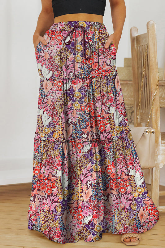 Fiona Floral Frill Trim Tiered Maxi Skirt