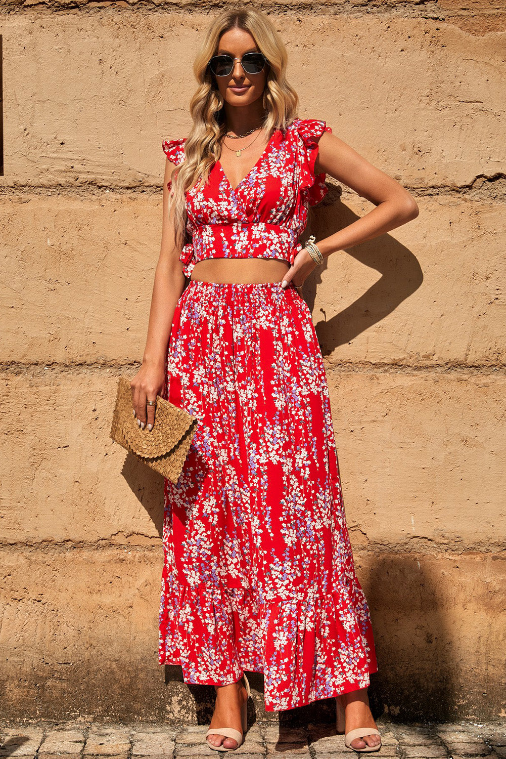Anatolia Printed Tie Back Cropped Top and Maxi Skirt Set