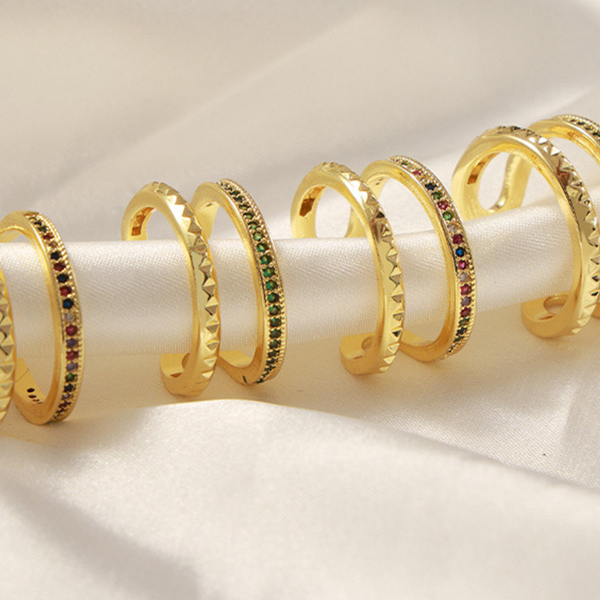 Dazzling Gold-Plated Czech Diamond Double-Layered Ring