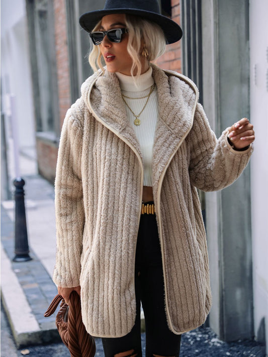 Corduroy Tracks ⛷️ Open Front Ribbed Hooded Coat