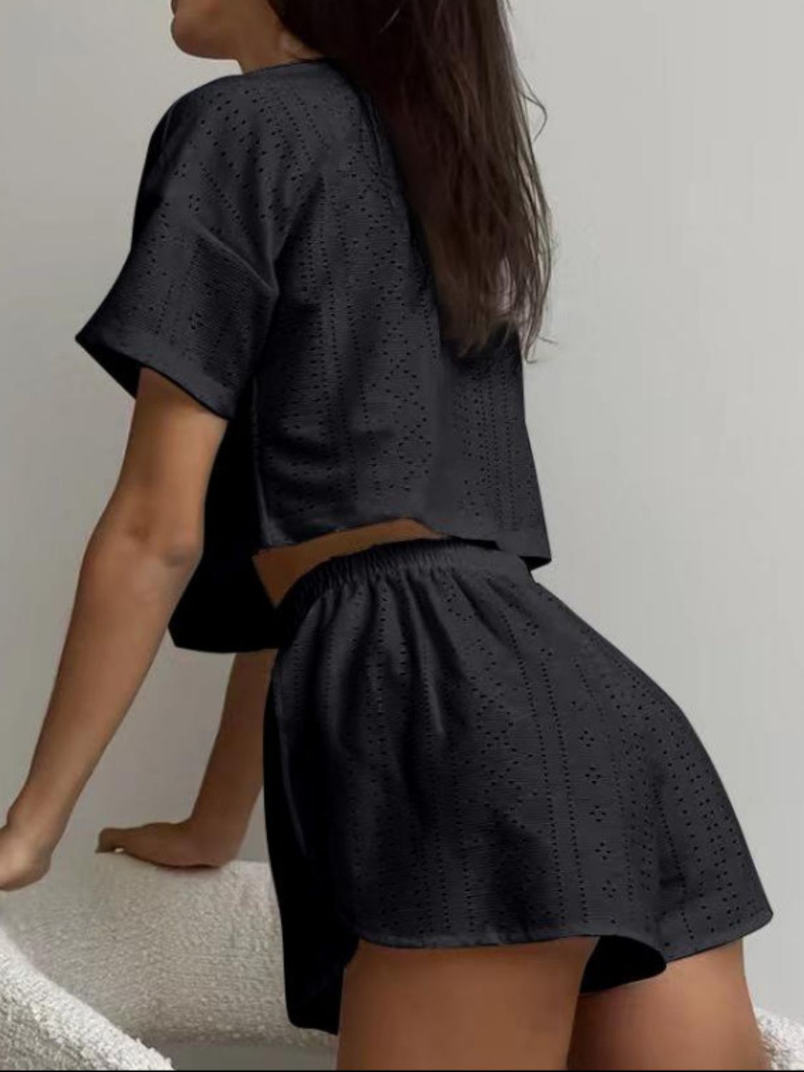 Isla Eyelet Round Neck Top and Shorts Set